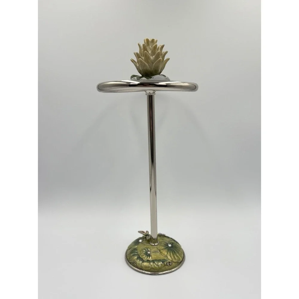 Vintage Jay Strongwater Dragonfly Lotus Double Hand Towel Holder Vanity Stand